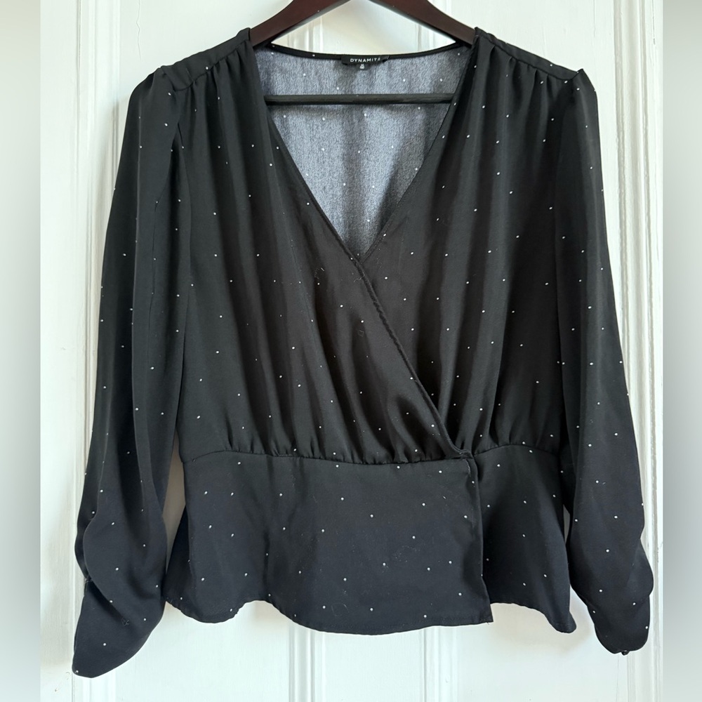Dynamite Black Blouse with White Dots